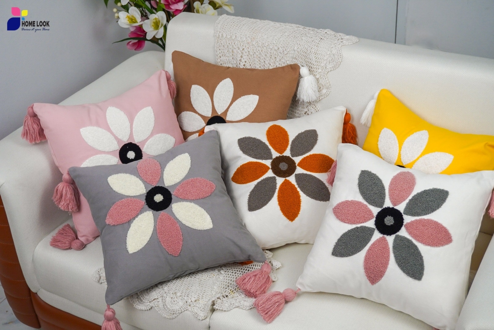 Home Look Facebook ad: Introducing New Floral Tufted Cushion Covers.