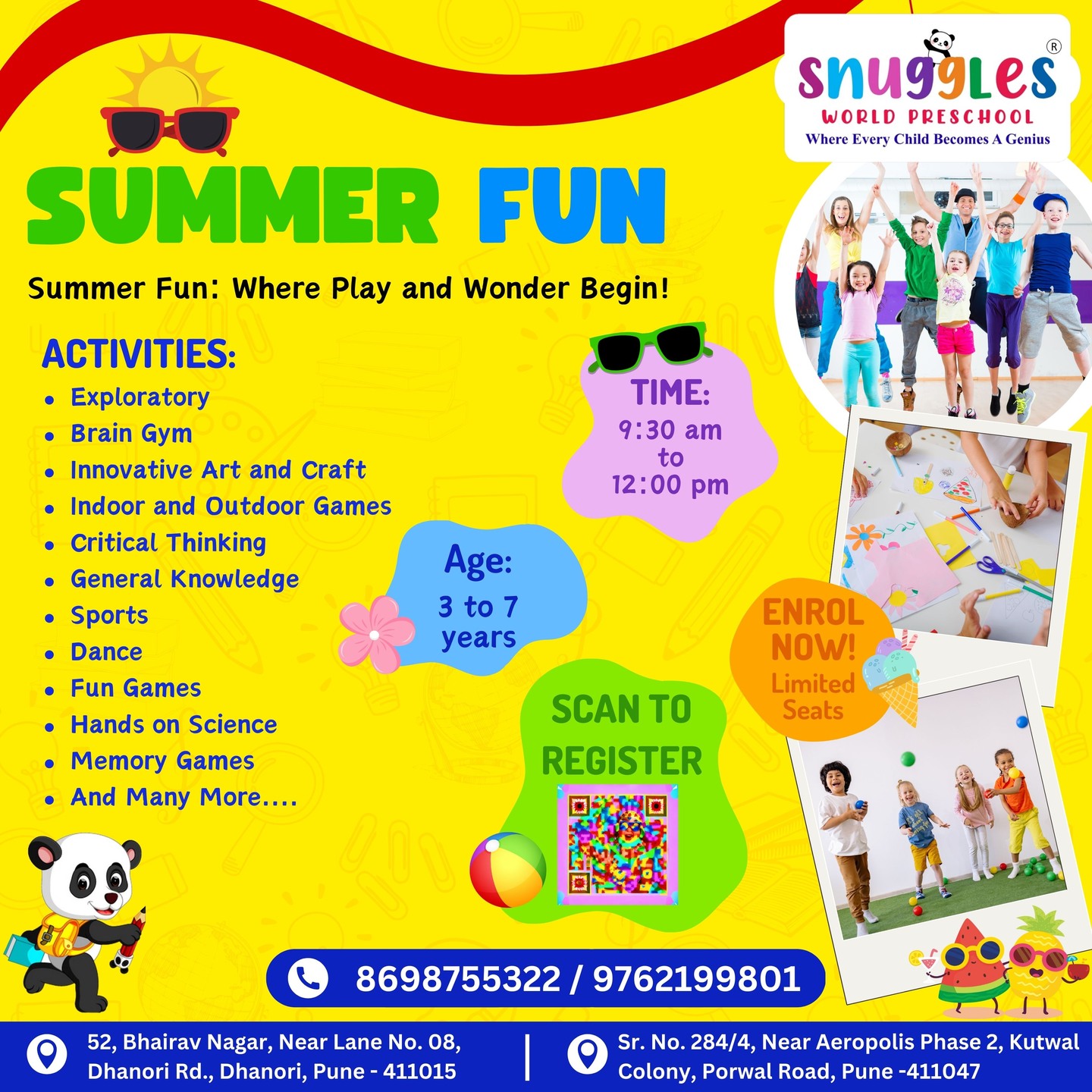 Snuggles World Preschool, Dhanori & Porwal Road Facebook ad: Summer Camp Fun at Snuggles World Preschool!