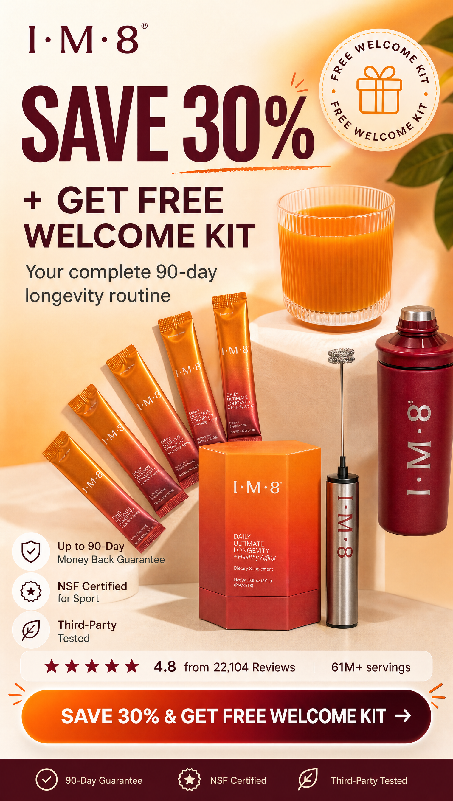 IM8 Health Facebook ad: NAD+ drops ~50% by age 40