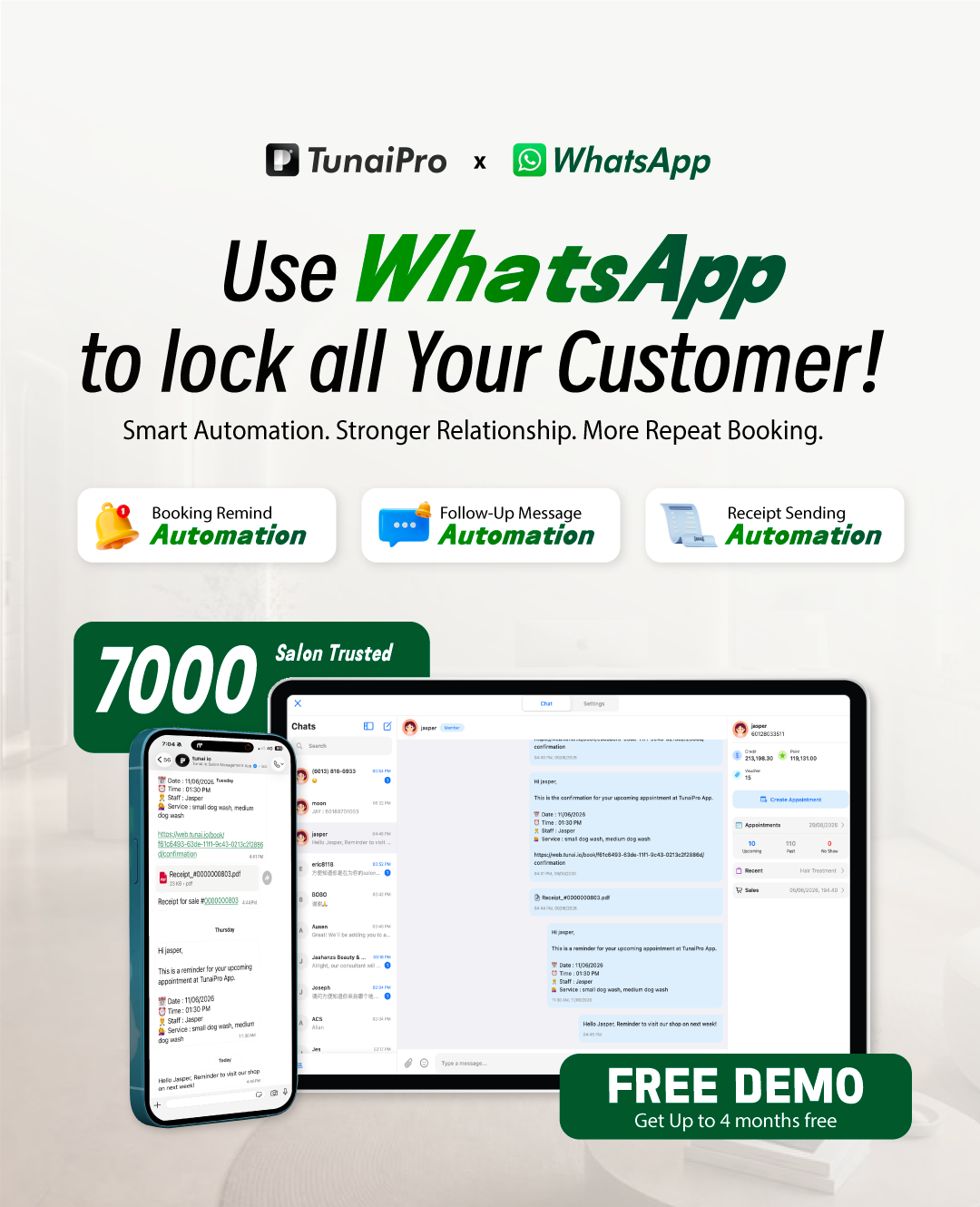 Tunai SG - Salon Pro System Facebook ad: Let WhatsApp Automation handle customer Get it Now