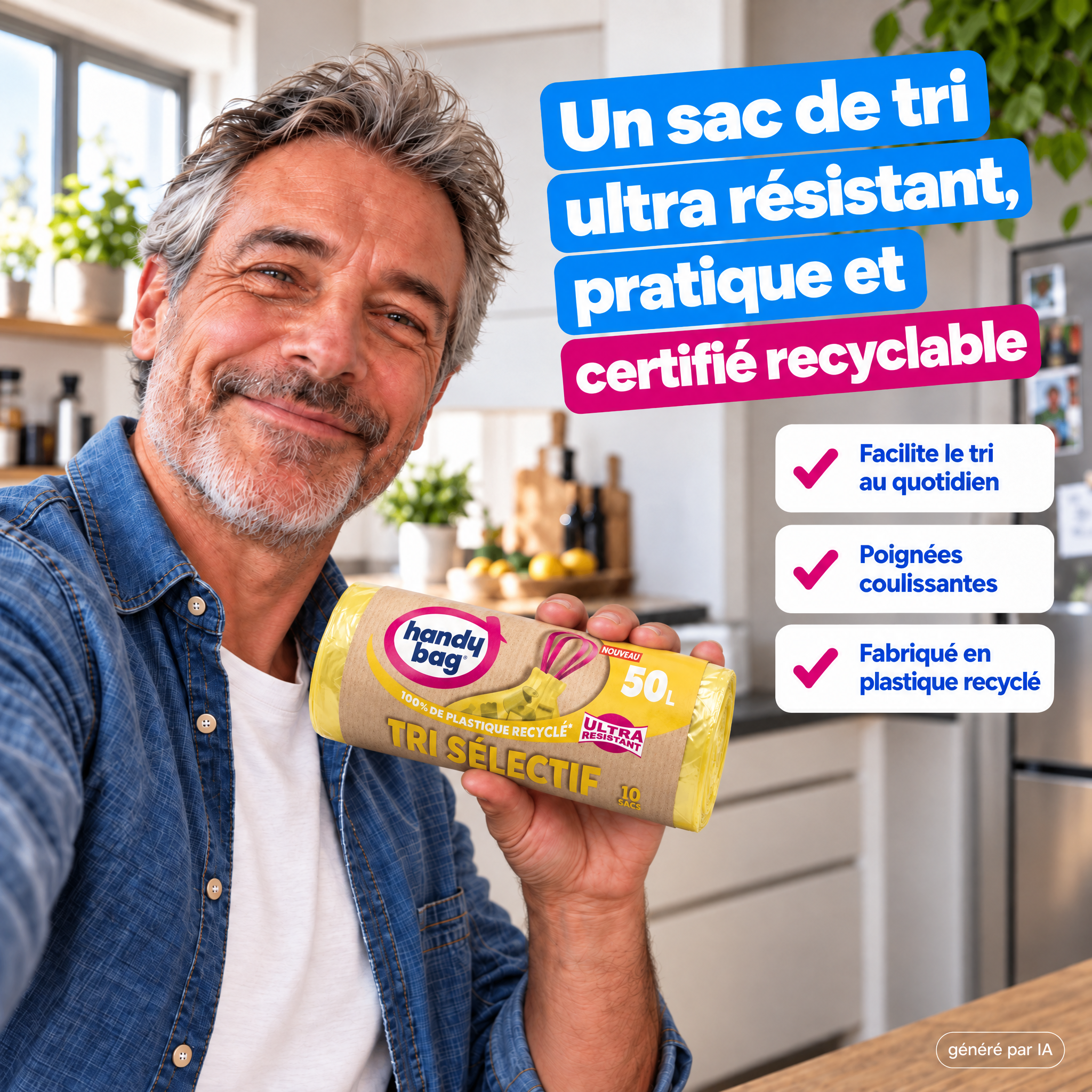 Handy Bag France Facebook ad: Sac Jaune Tri Sélectif Emballages Recyclables | Handy Bag