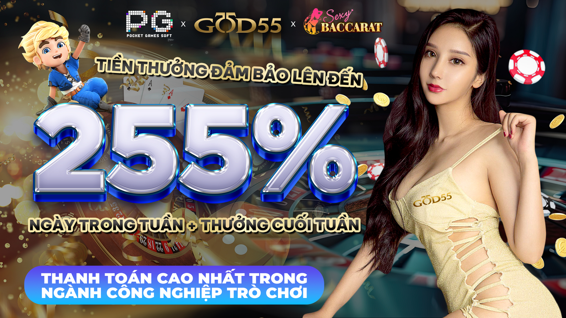 GOD55 VN Legend Facebook ad: 「Mới ra mắt」 7 ngày đảm bảo thanh toán 255% tiền thưởng
