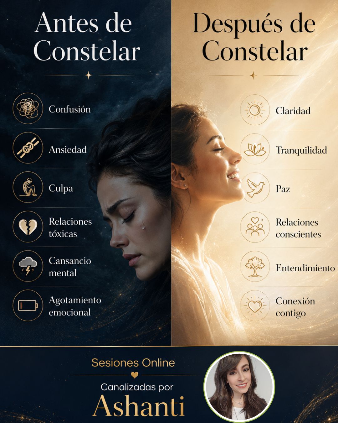 Ashanti - Comunicadora de Consciencia Facebook ad: Antes y después de constelar