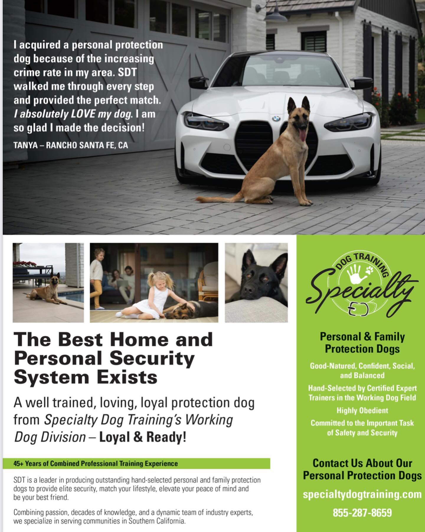 Specialty Dog Training Facebook ad: Protection. Peace of mind.