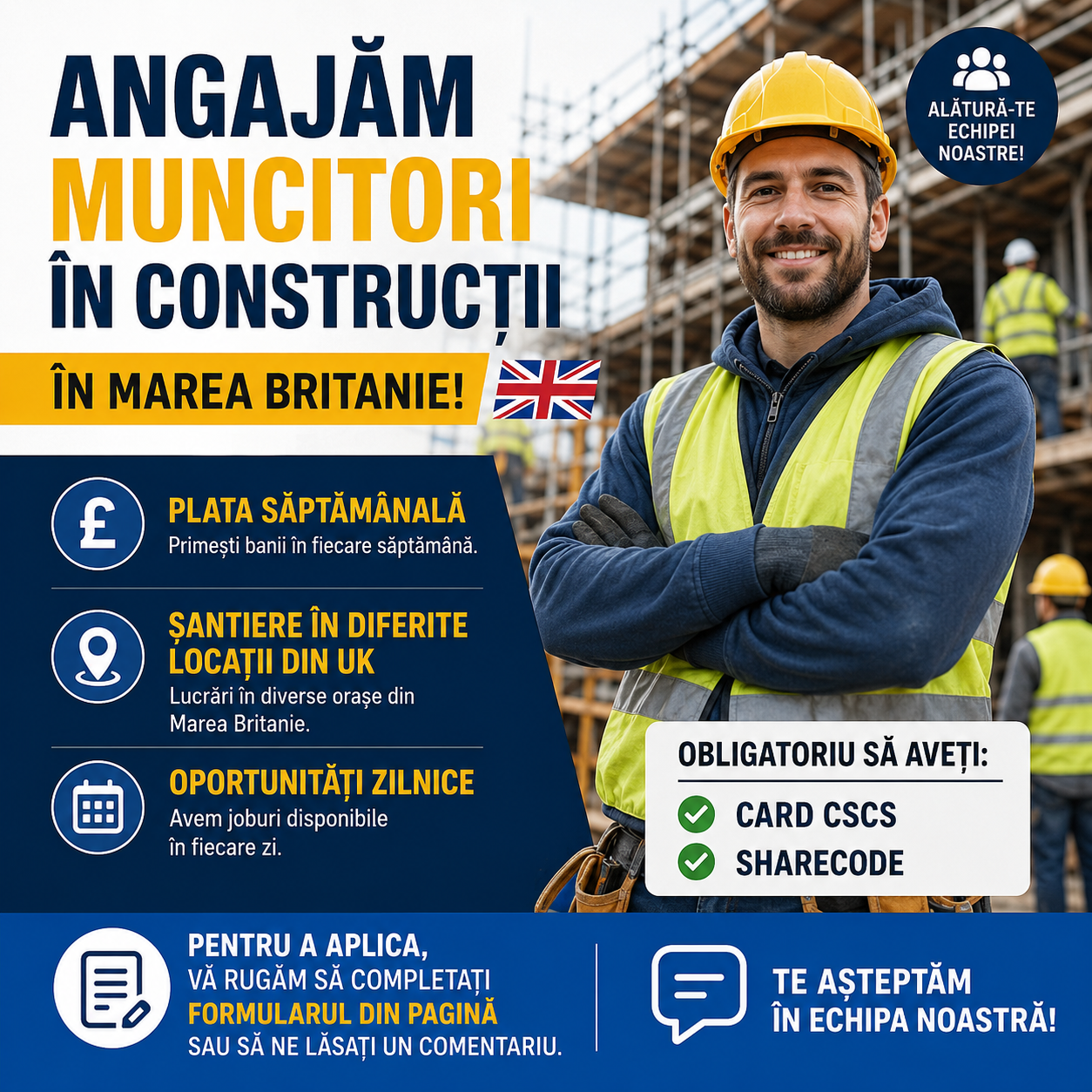 UK Construct Facebook ad: Compania noastra angajeaza muncitori in constructii…