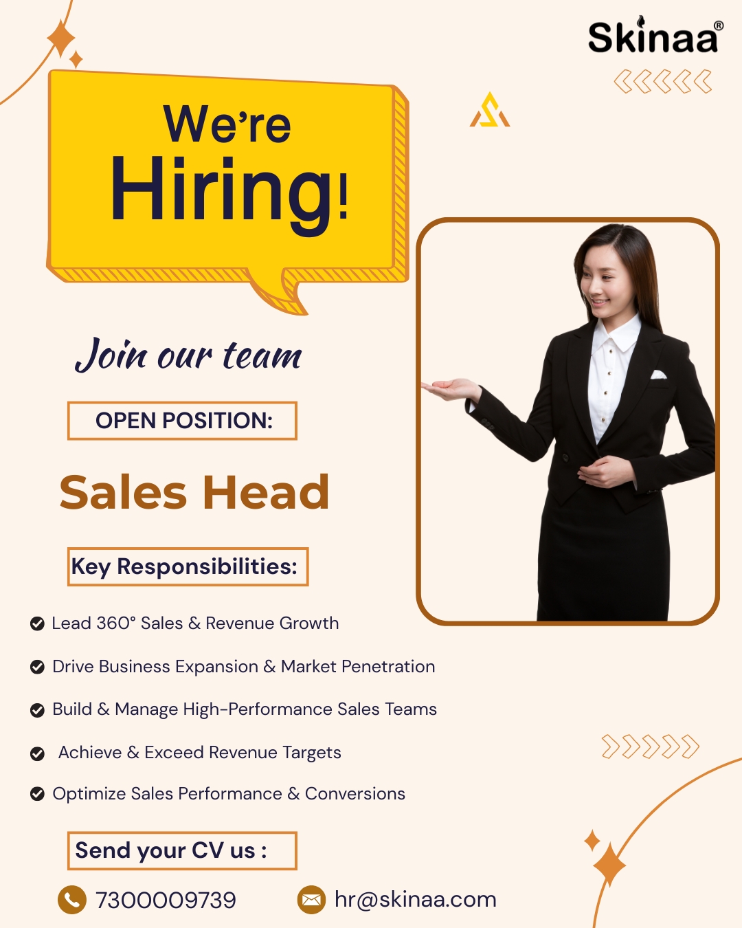 Skinaa Skincare Facebook ad: Hiring: Sales Head at Skinaa