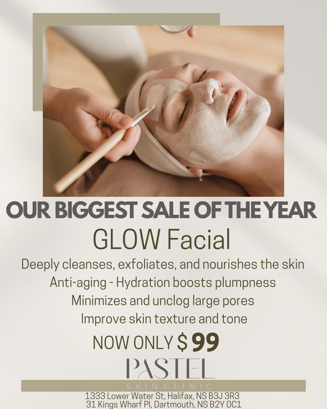 Pastel skin clinic Facebook ad: HALIFAX get ready to glow!