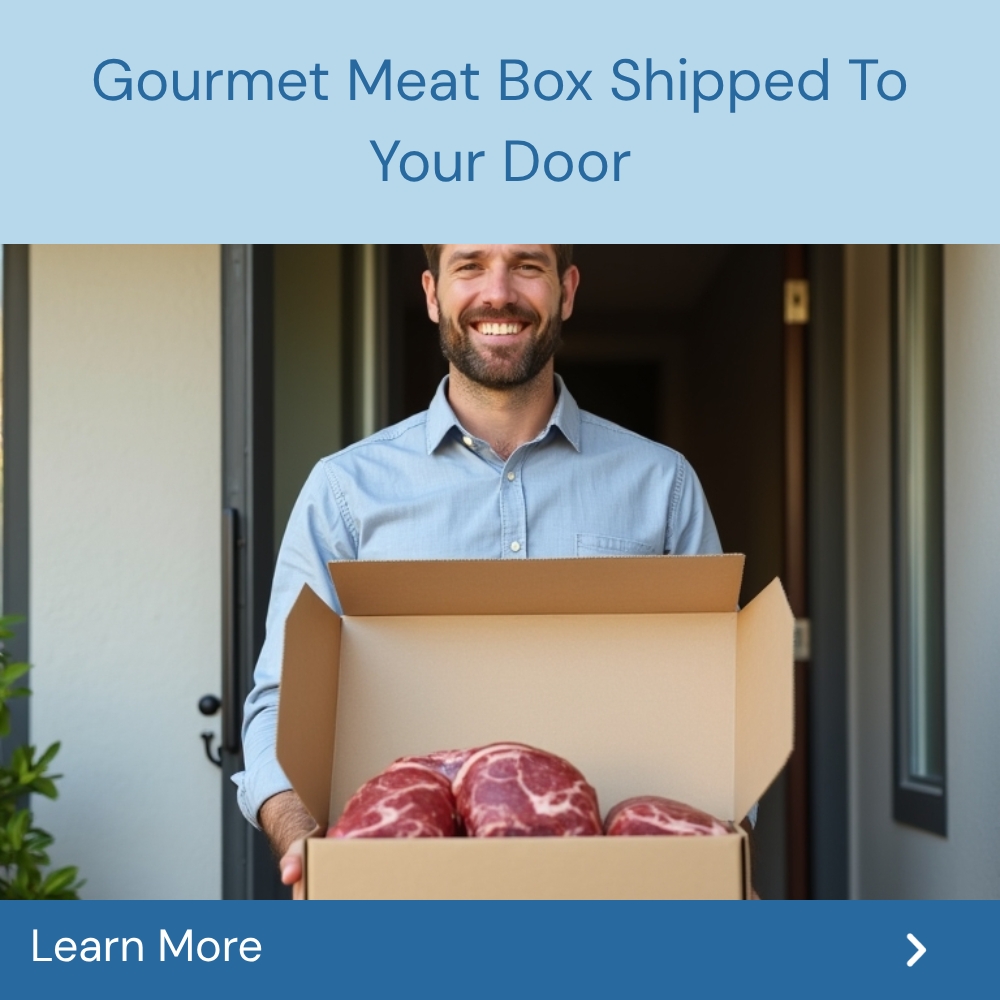 SearchConnect Ascending Facebook ad: Gourmet Meat Box Shipped To Your Door.