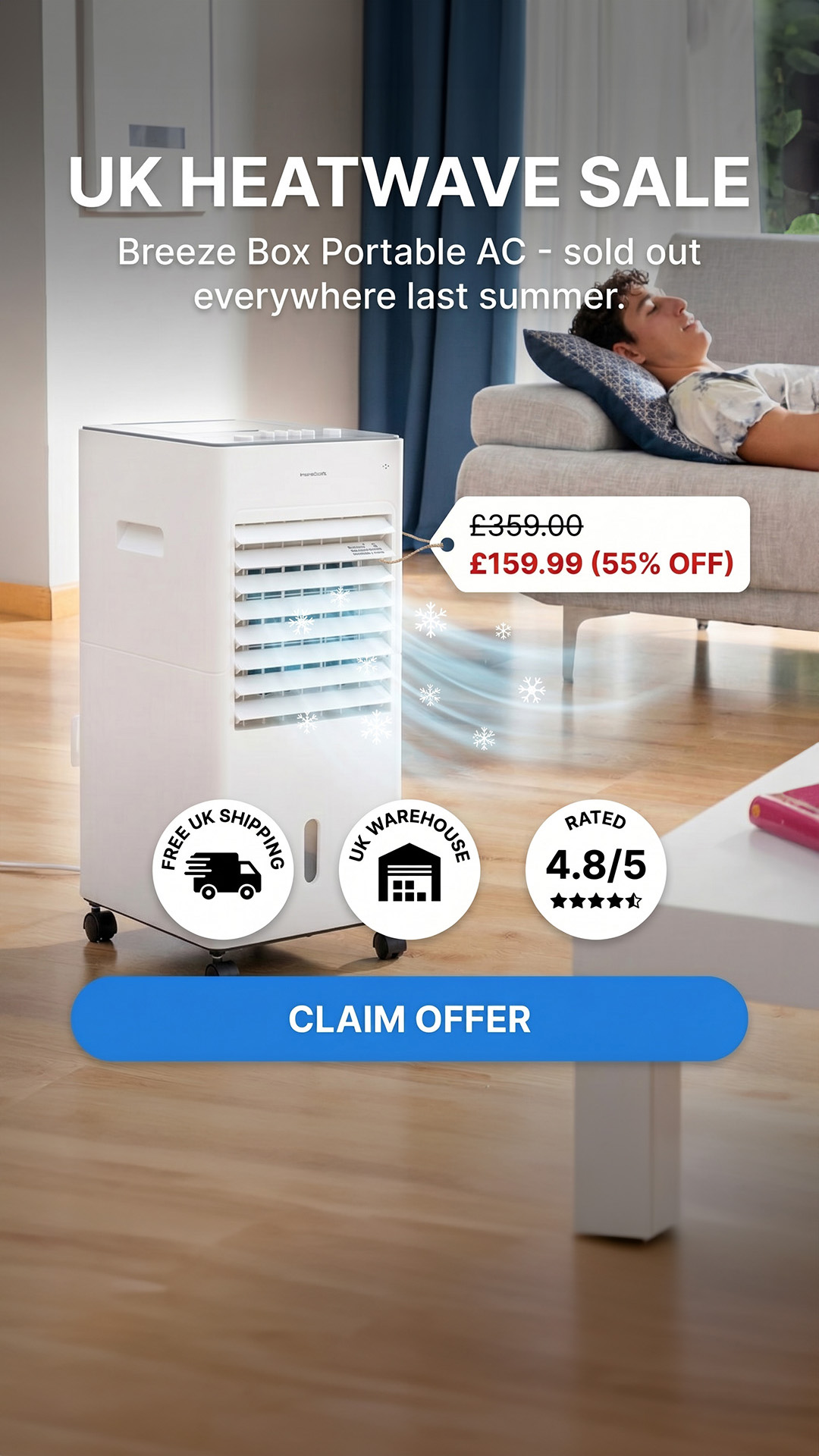 Lifesupplygoods Facebook ad: Beat the UK Heatwave - 55% Off Today