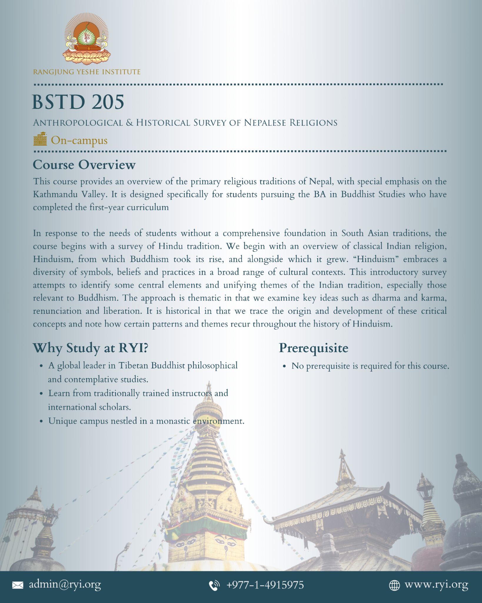 Rangjung Yeshe Institute Facebook ad: BSTD 205, Fall 2026