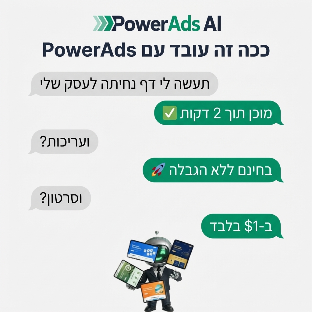 PowerAds.Ai Facebook ad: PowerAds 2.0 - סוכן השיווק המתקדם בעולם - נסו עכשיו ב-1$