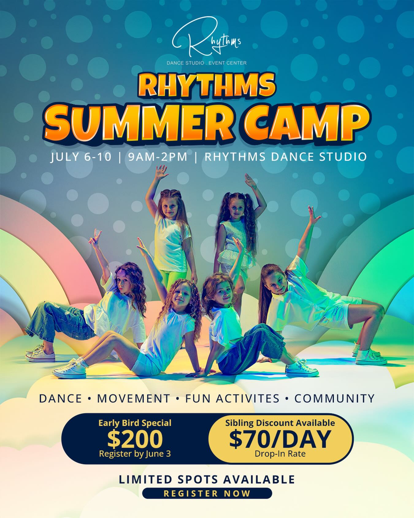 Rhythms Dance Studio & Event Center Facebook ad: SCHOOL’S OUT… CAMP IS ON!