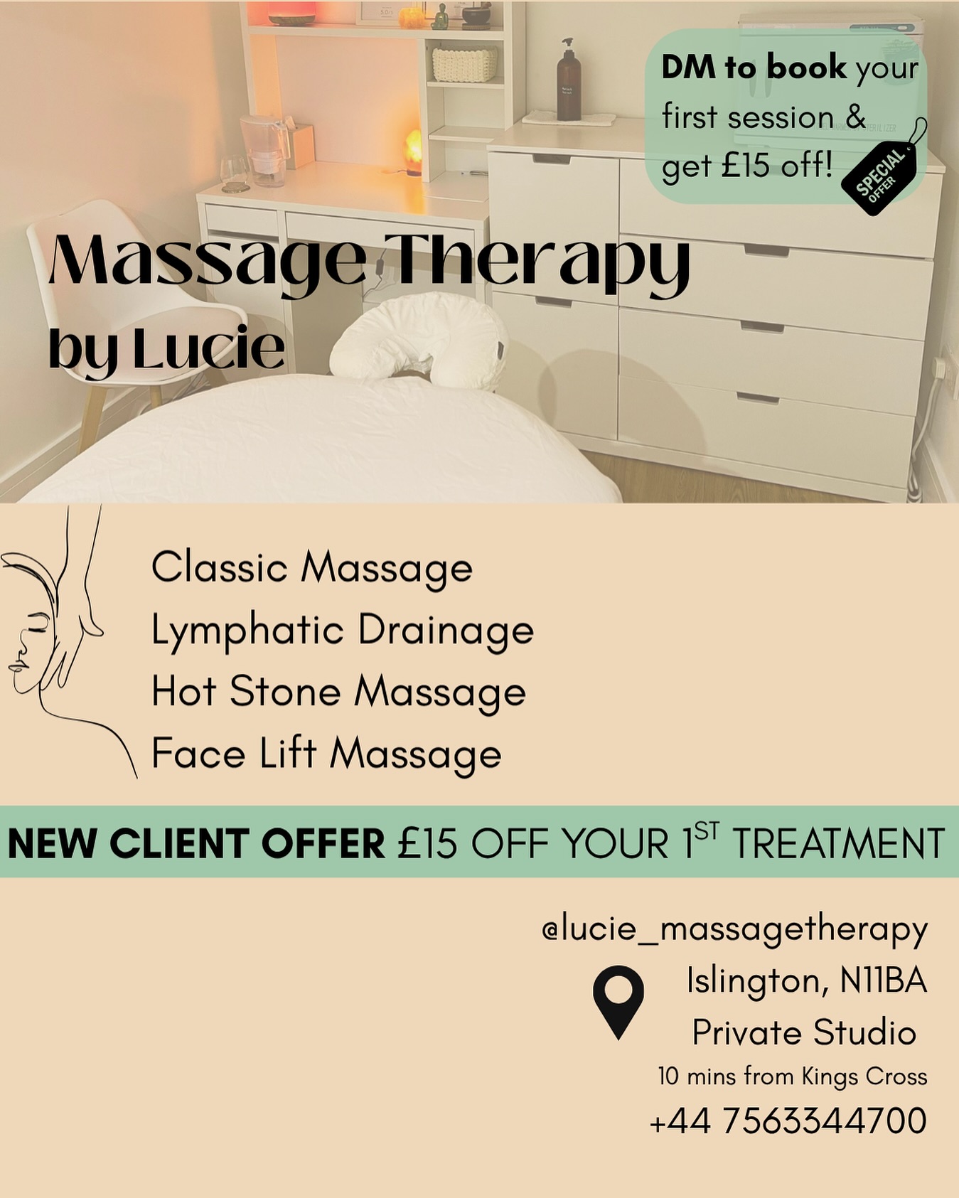 Massage Therapy by Lucie Facebook ad: Professional massage therapy for women in London, Islington.