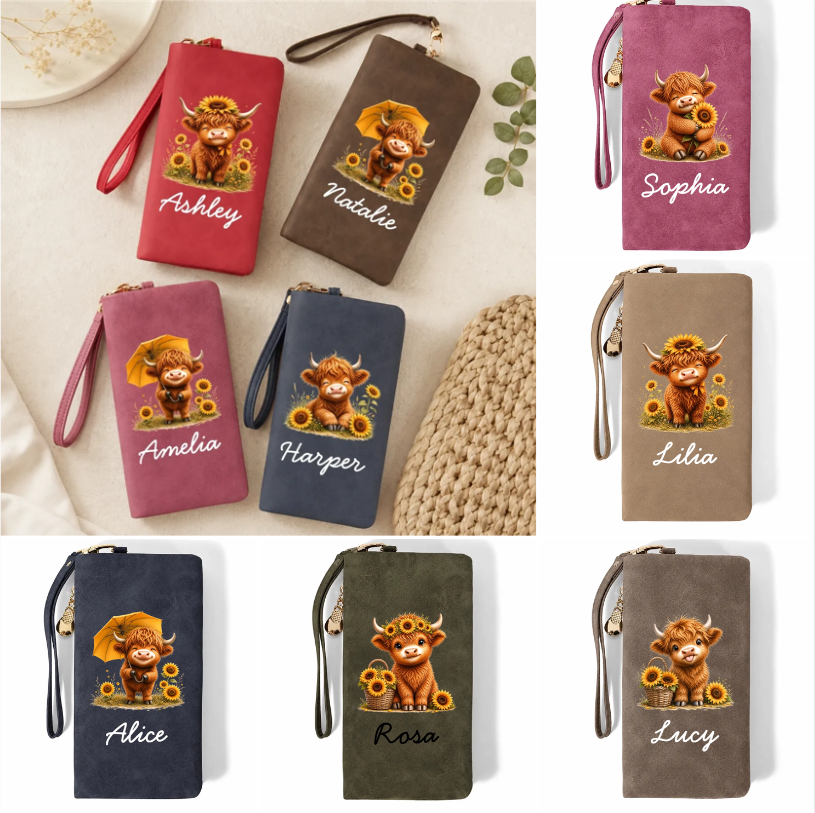MilaGift Facebook ad: Personalized Cute Highland Cow Wristlet Wallet with Name…