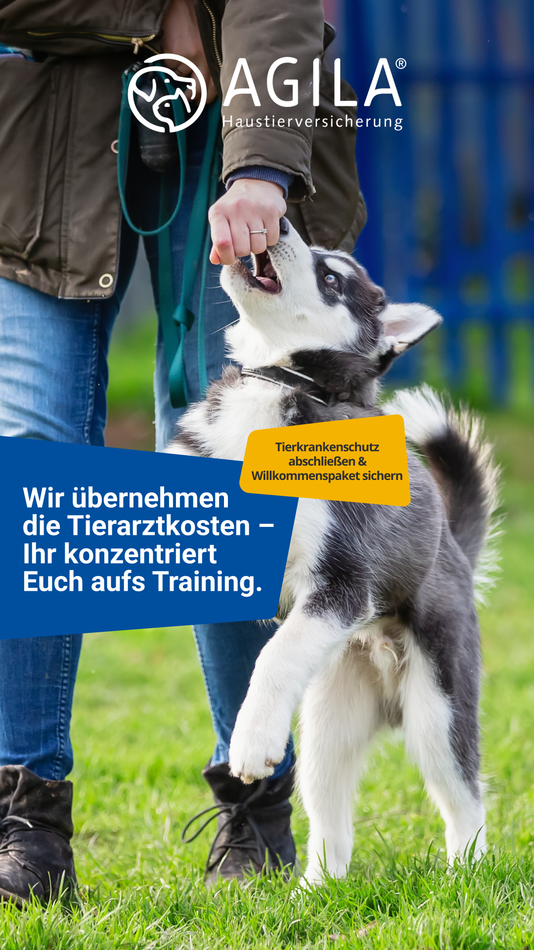 AGILA Haustierversicherung Facebook ad: Willkommenspaket für Deinen Welpen