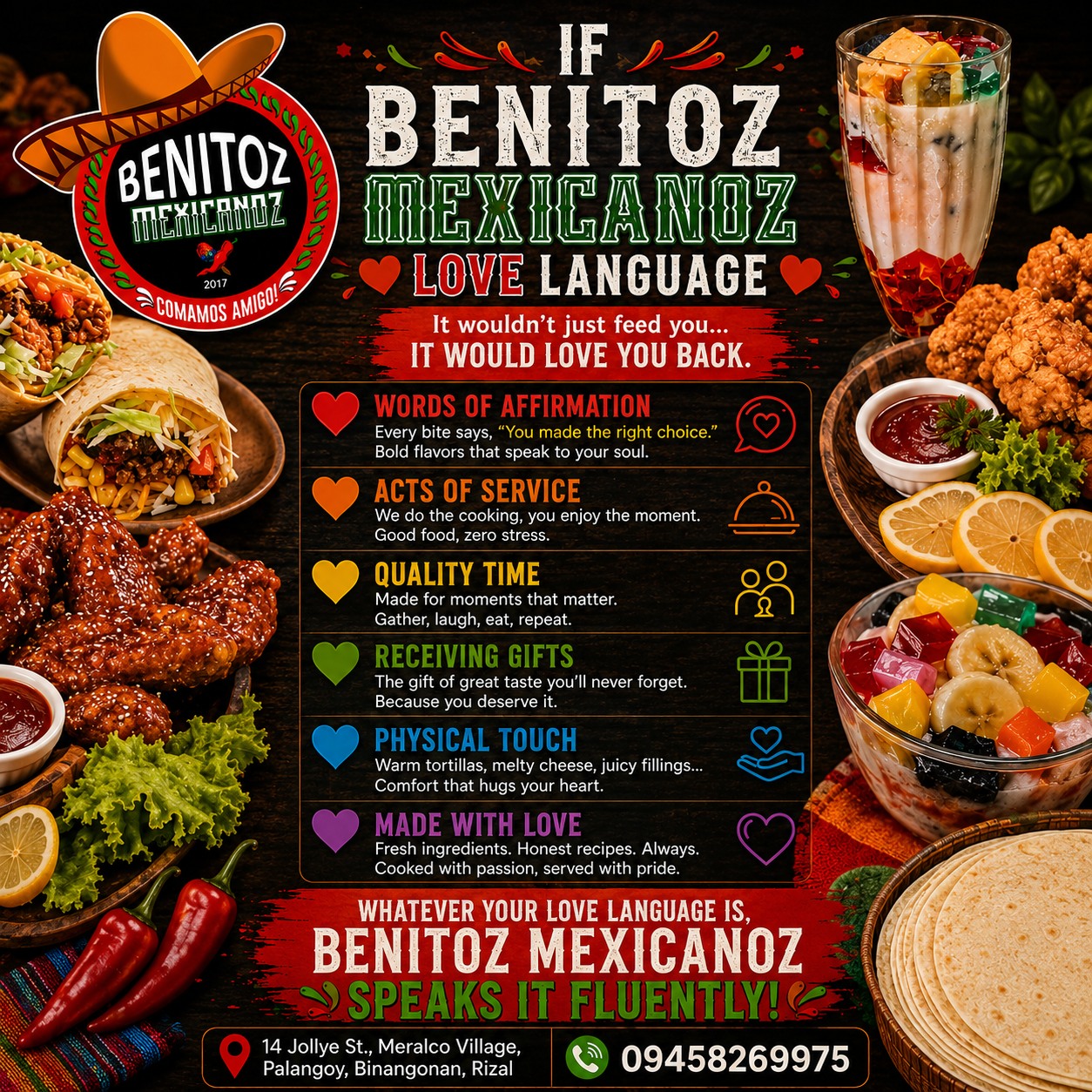 Benitoz Mexicanoz Facebook ad: IF BENITOZ MEXICANOZ HAD A LOVE LANGUAGE.