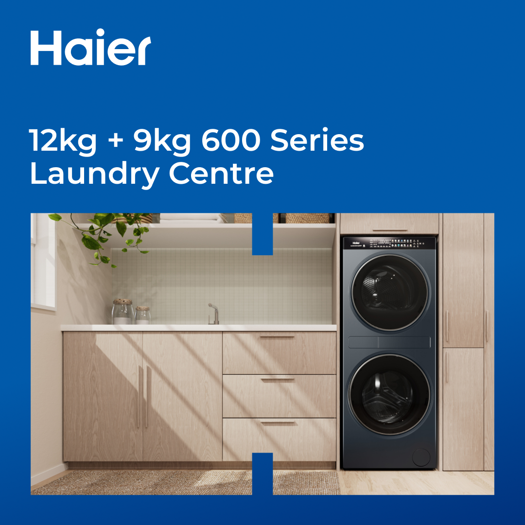 Haier Facebook ad: With one plug and hose, the Haier Laundry…