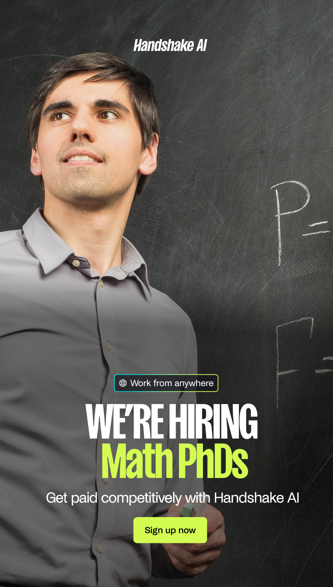 Handshake AI Facebook ad: Calling Math PhDs to Join a Paid Remote Project