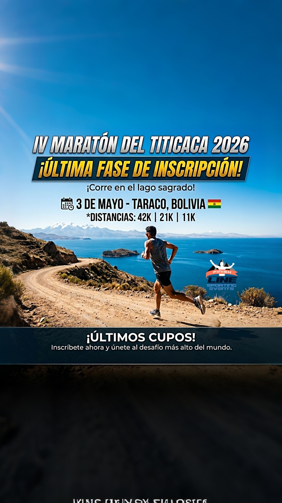 Finish Line Sporting Events Facebook ad: ¡ÚLTIMOS CUPOS! - MARATÓN DEL TITICACA
