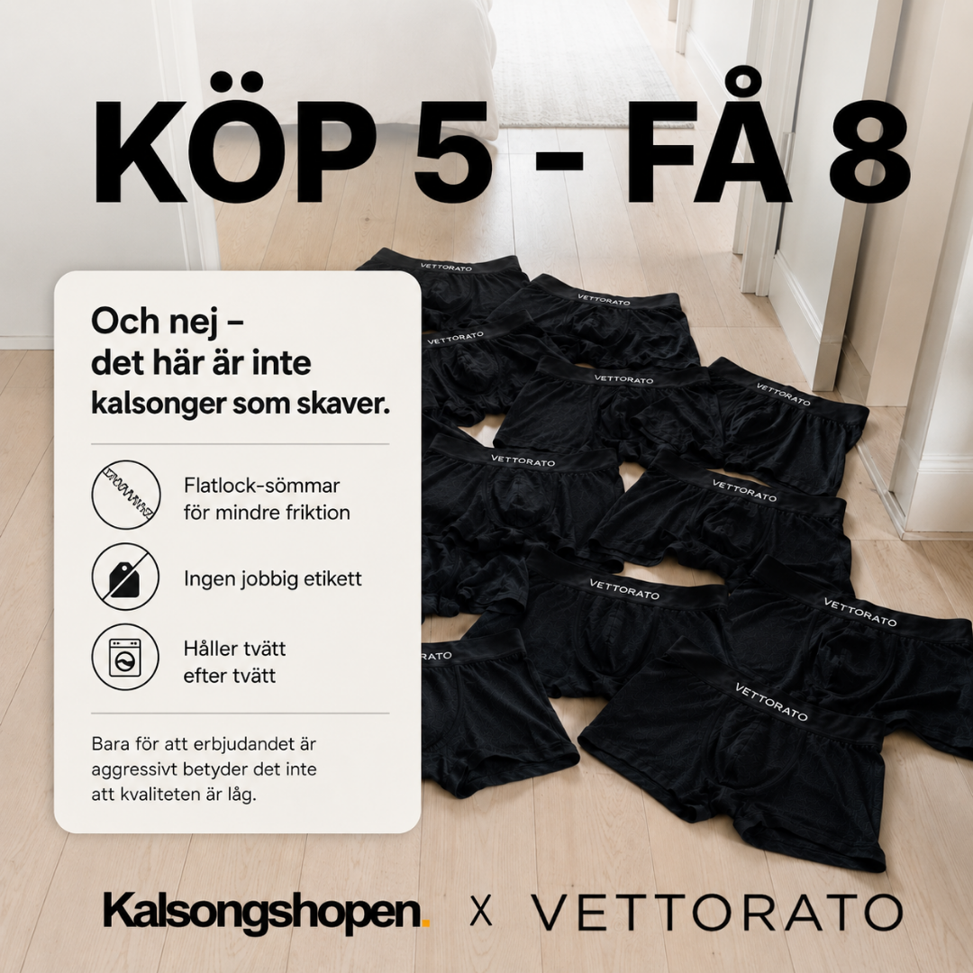 Kalsongshopen Facebook ad: Köp 5, få 8 kalsonger