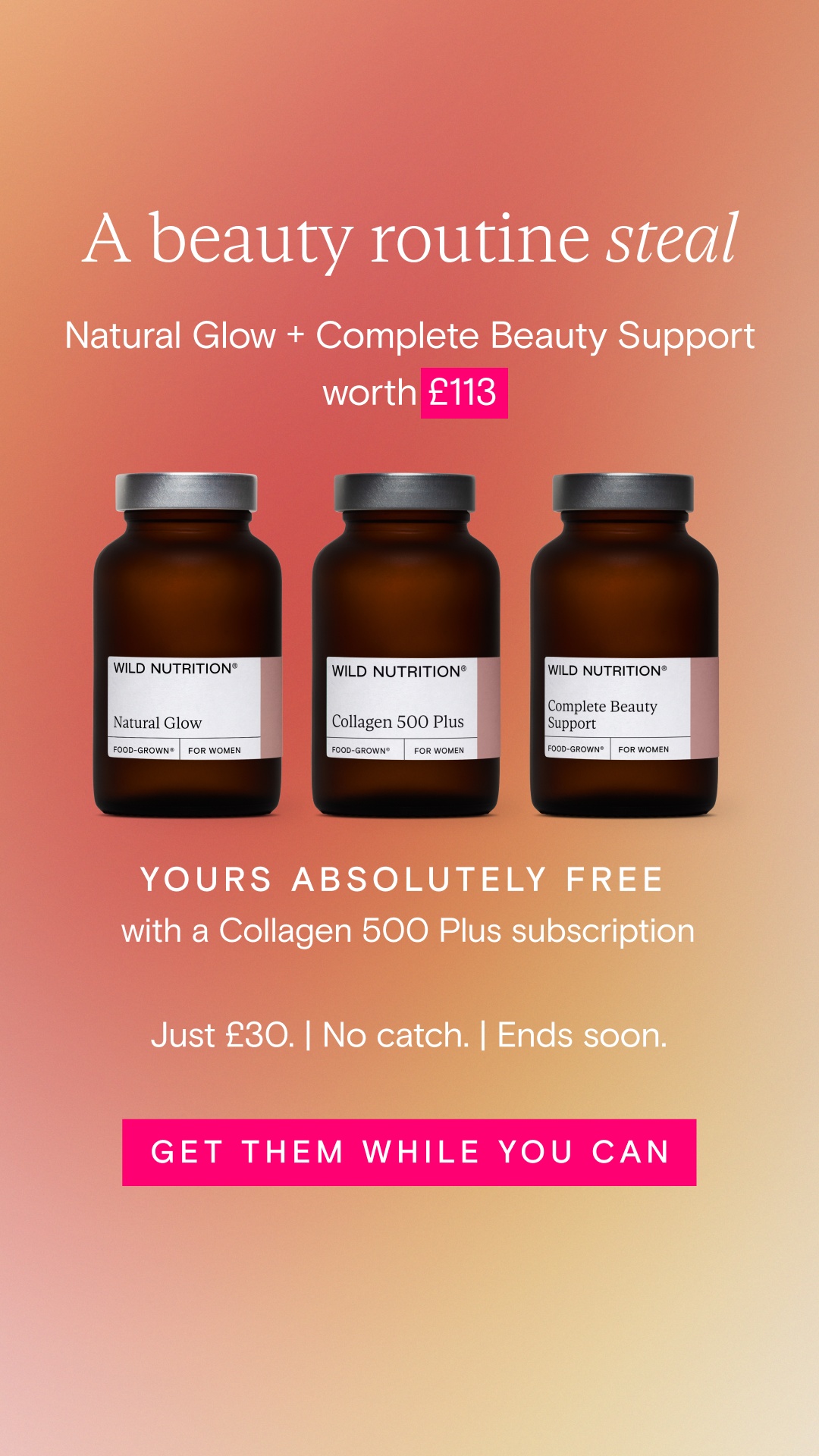 Wild Nutrition Facebook ad: Ends soon: £113 worth of beauty gifts for FREE