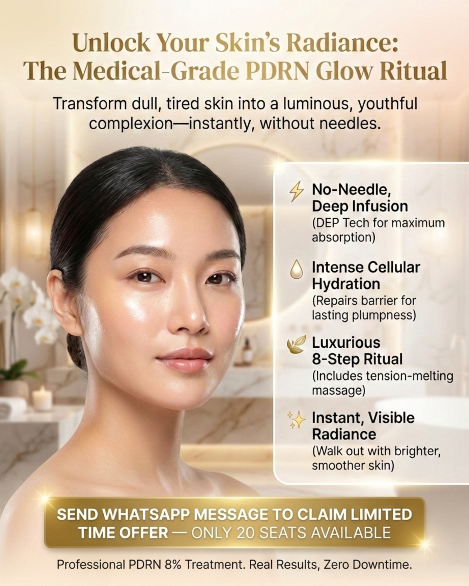 Pisces Wellness Singapore Facebook ad: Flash Deal: PDRN 8% Facial + FREE Tension Relief Massage