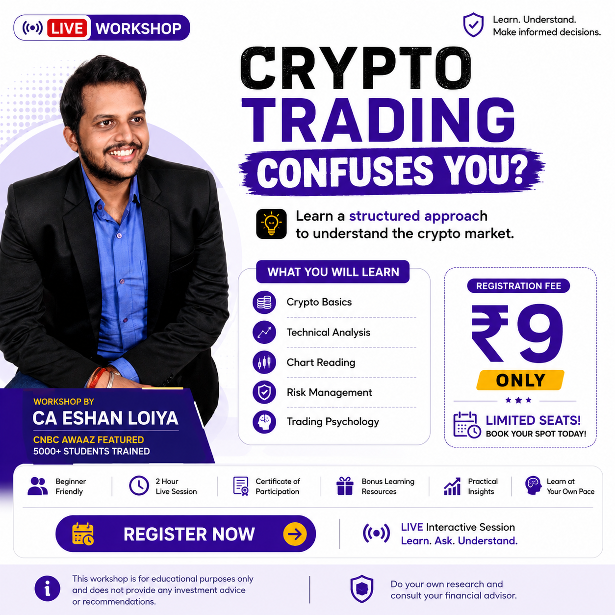 Educationsutra Facebook ad: Live 2-hr session. Beginner-friendly. Limited seats.