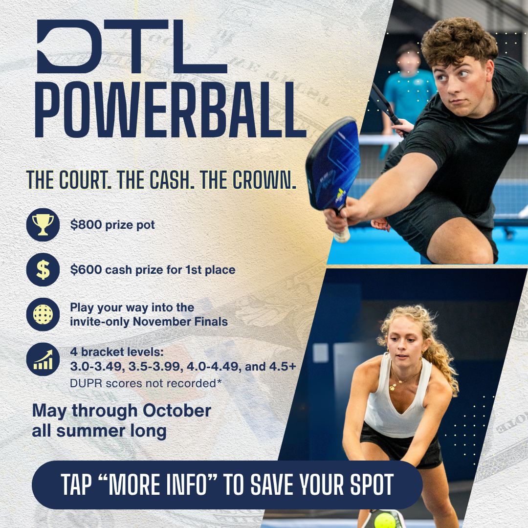 Down the Line Sports Center Facebook ad: Win Big at DTL Pickleball Powerball Series!