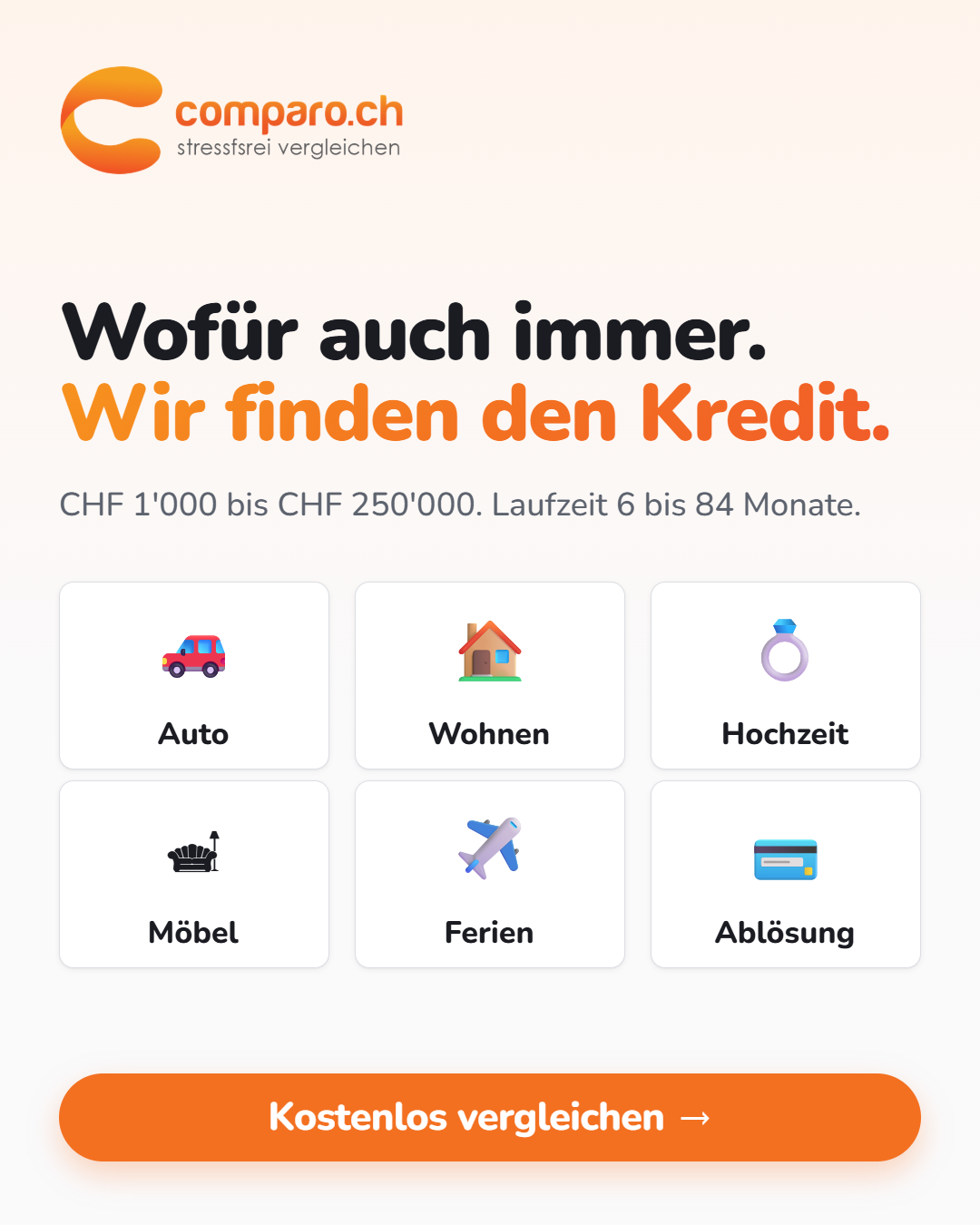 Comparo Onlinekredit Facebook ad: Dein Kredit ab 4.9%, schnell, einfach, unverbindlich.