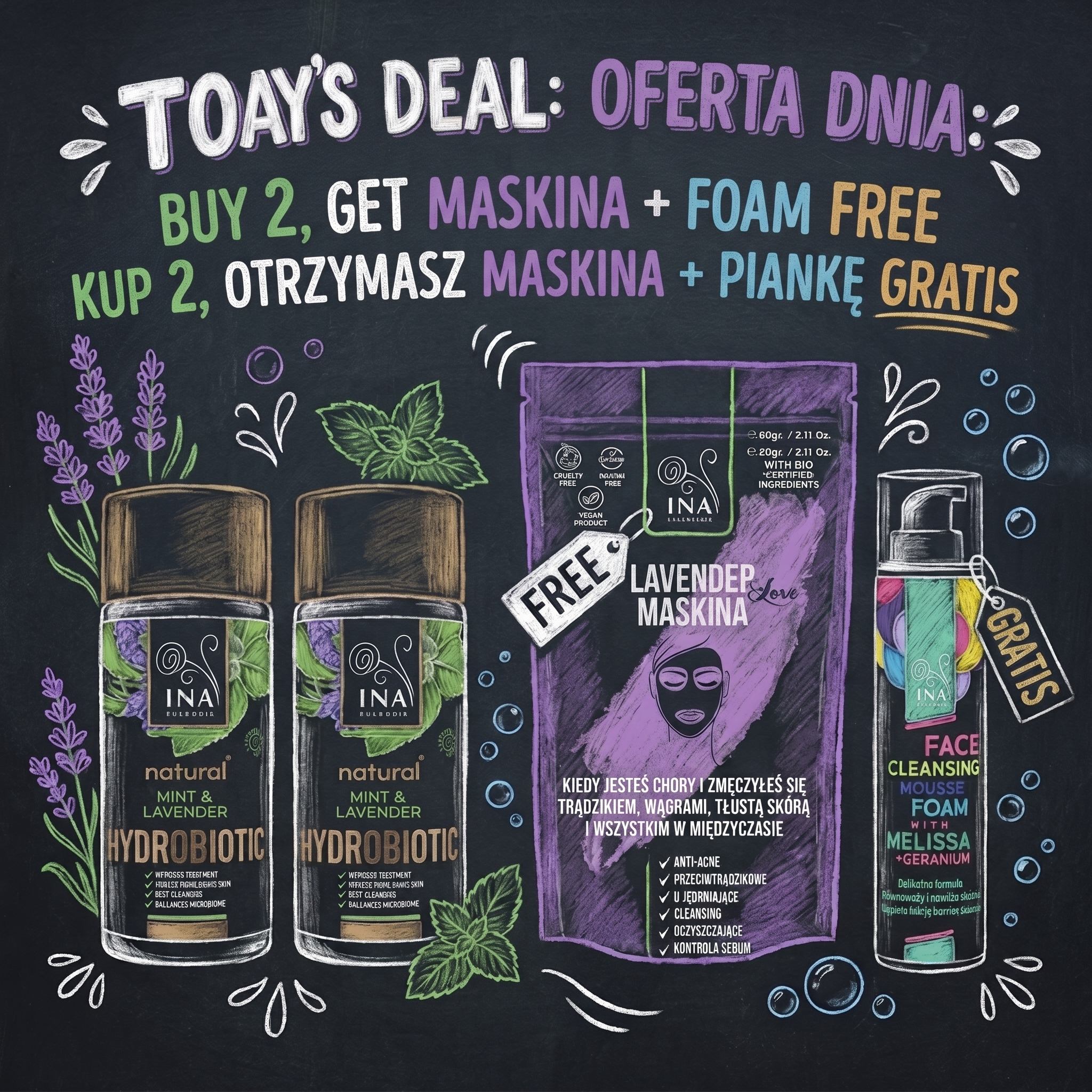 InaEssentials.pl - Naturalne i Organiczne Kosmetyki Facebook ad: Kup 2 Hydrobiotic, maska Maskina i pianka gratis