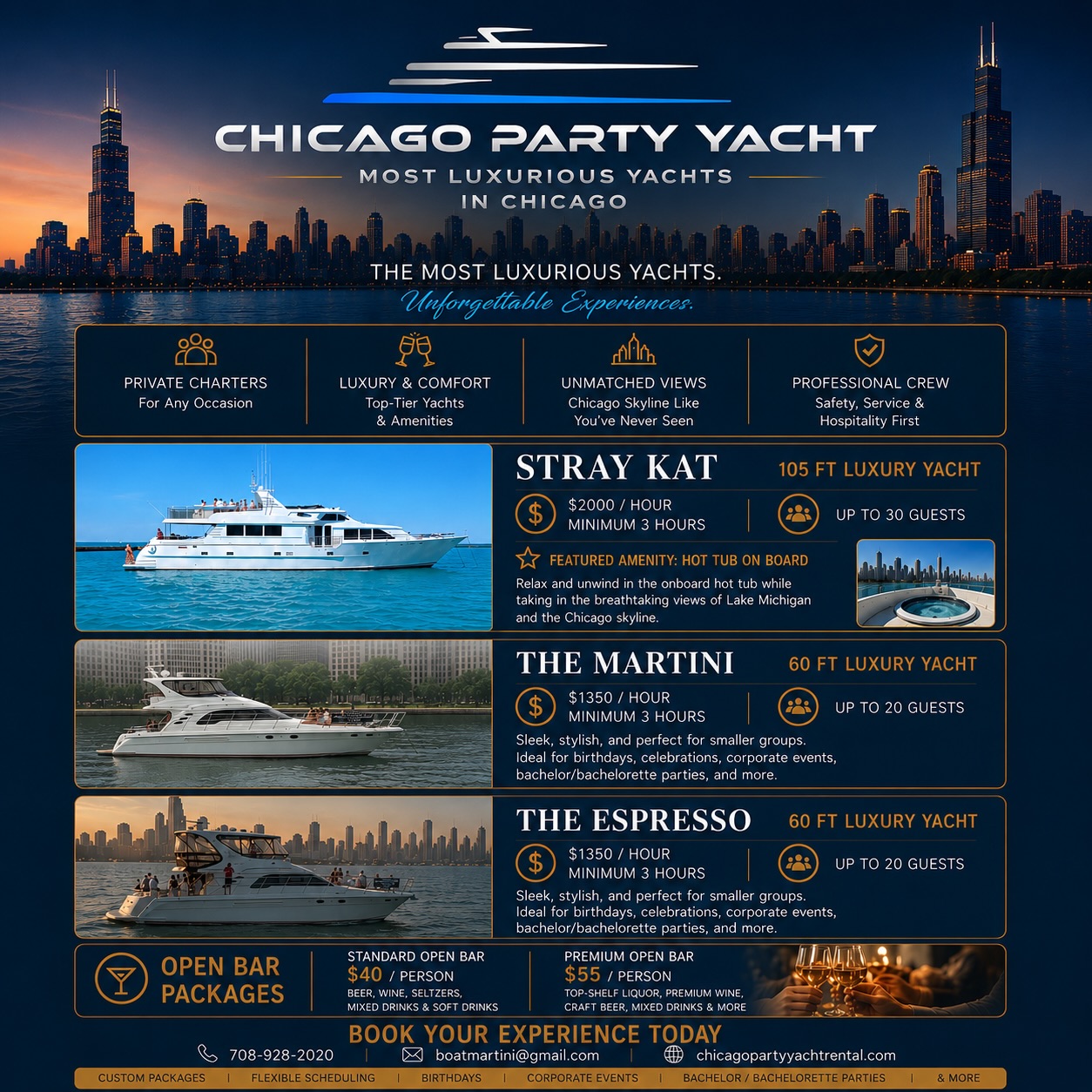 YachtRental Facebook ad: Experience Chicago from the water.