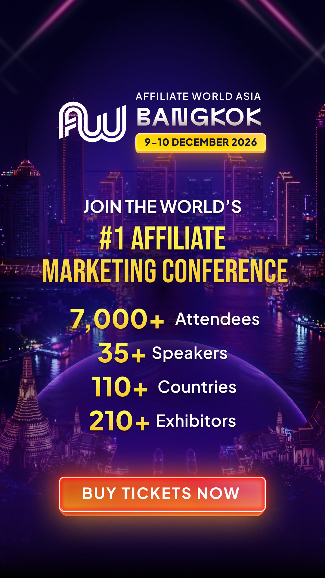 Affiliate World Conferences Facebook ad: 7,000+ Marketers. Two Days of Opportunity.