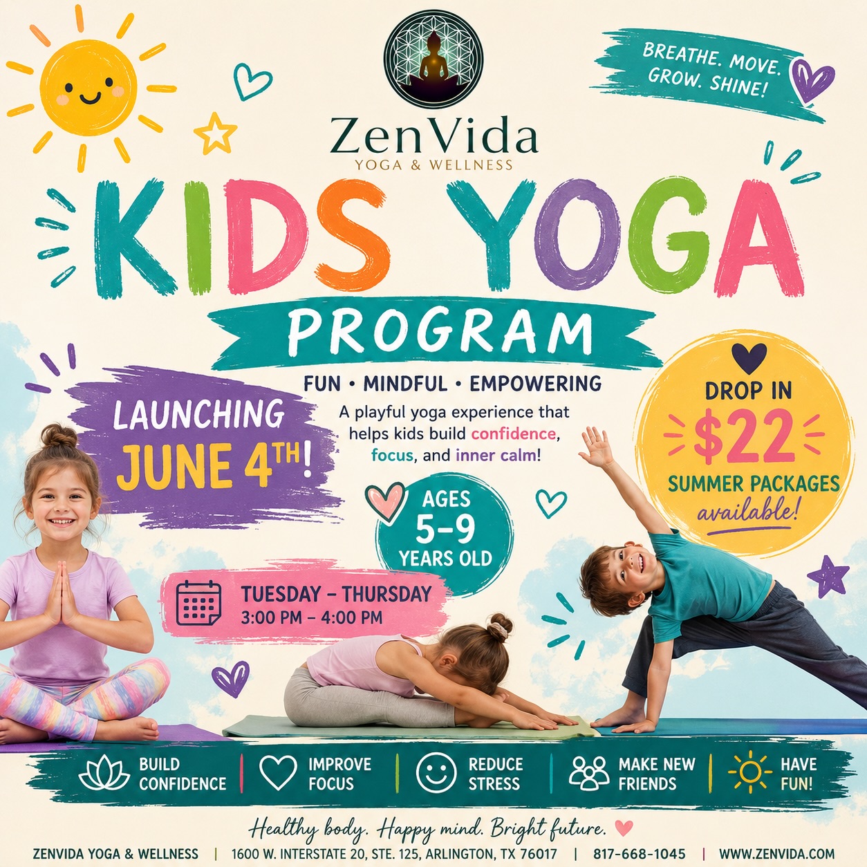 ZenVida Yoga & Fitness Studio Facebook ad: Introducing the ZenVida Kids Yoga Program