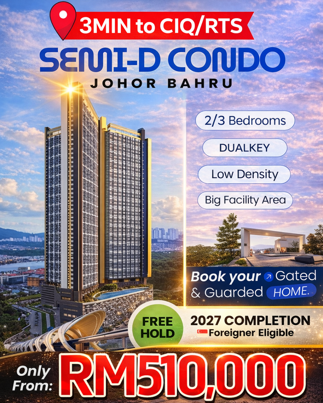 新山房产誌 / JB Realty Guide Facebook ad: New Residence Condo Nearby CIQ | FULLY G&G!