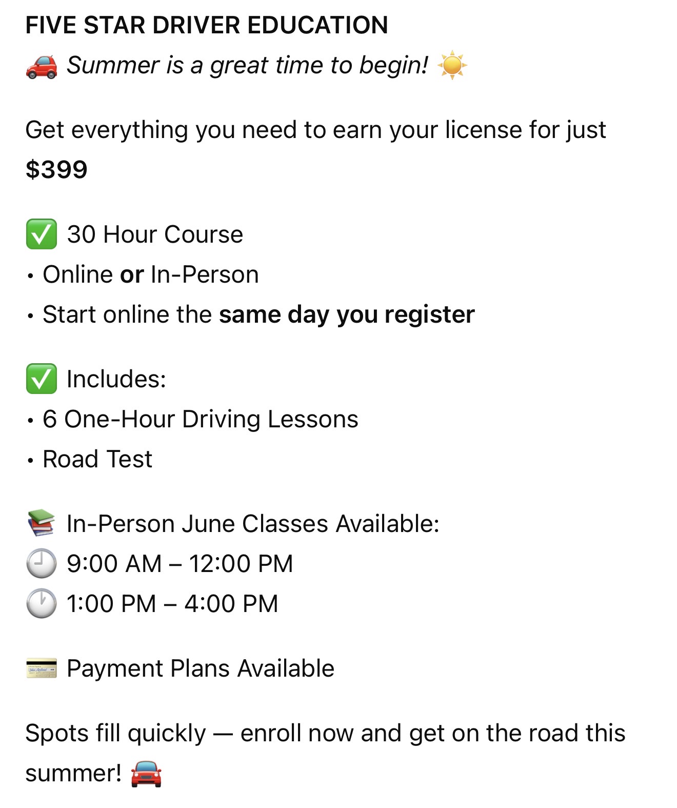 Five Star Driver Education - Muncie, Indiana Facebook ad: Five 5 Star Driving School | Muncie IN Driver Education…