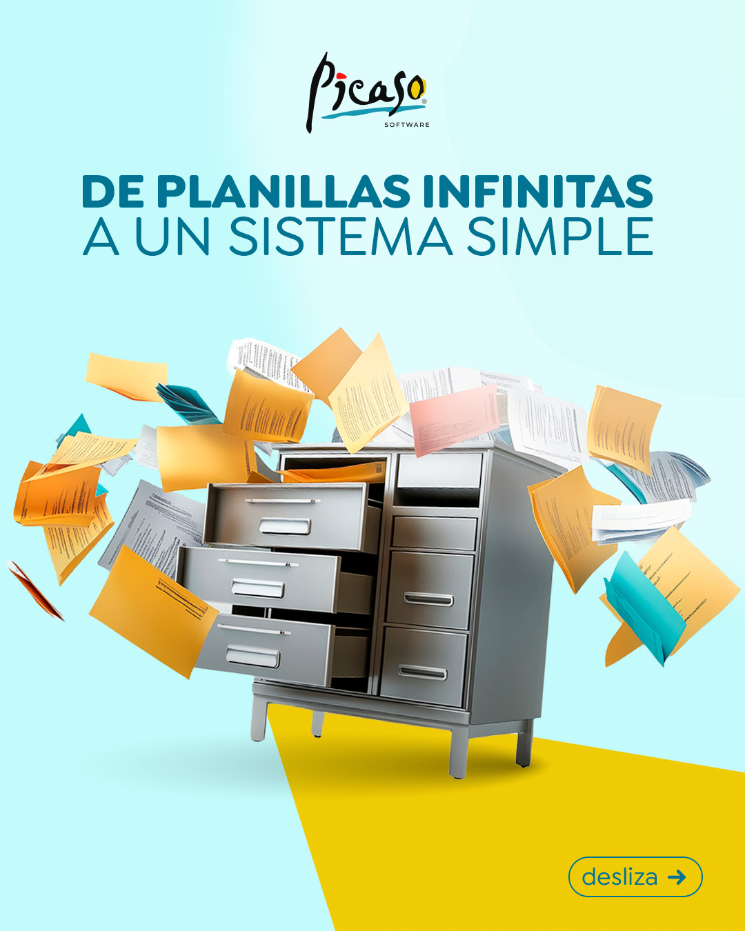 Picaso Software Facebook ad: En las oficinas, el tiempo es clave.