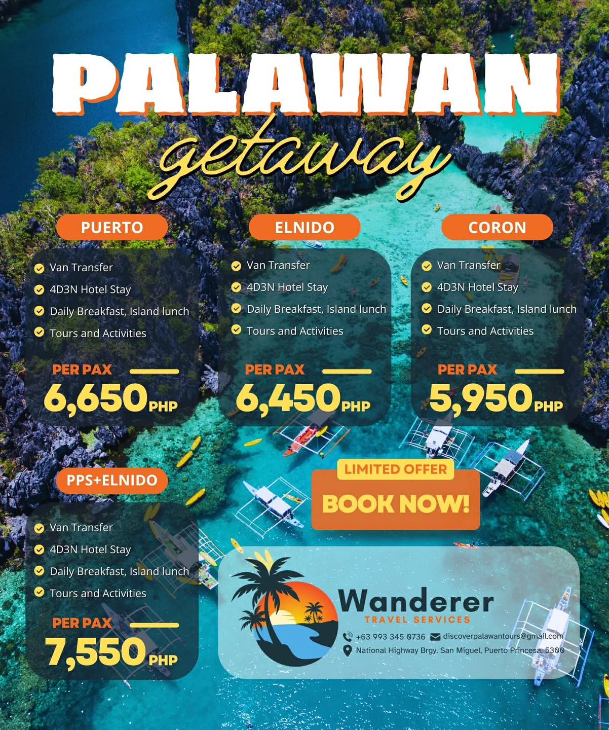 Wanderer Travel Services Facebook ad: Plan to have a PALAWAN ADVENTURE?