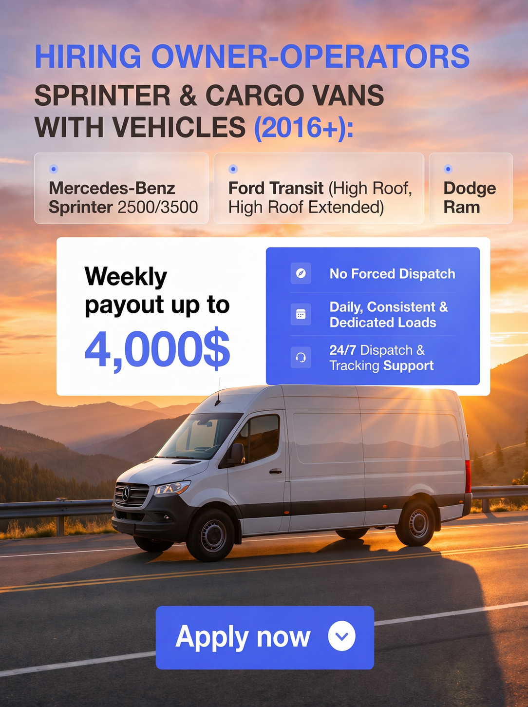 Odysseia Facebook ad: Hiring Owner-Operators - Sprinter & Cargo Vans (2016+)