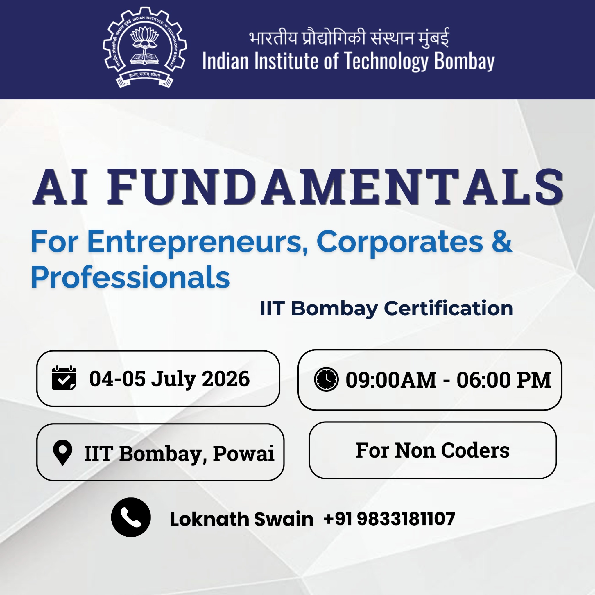 AI Mastery Mentor Facebook ad: IIT Bombay launches 14th AI 2 days Training