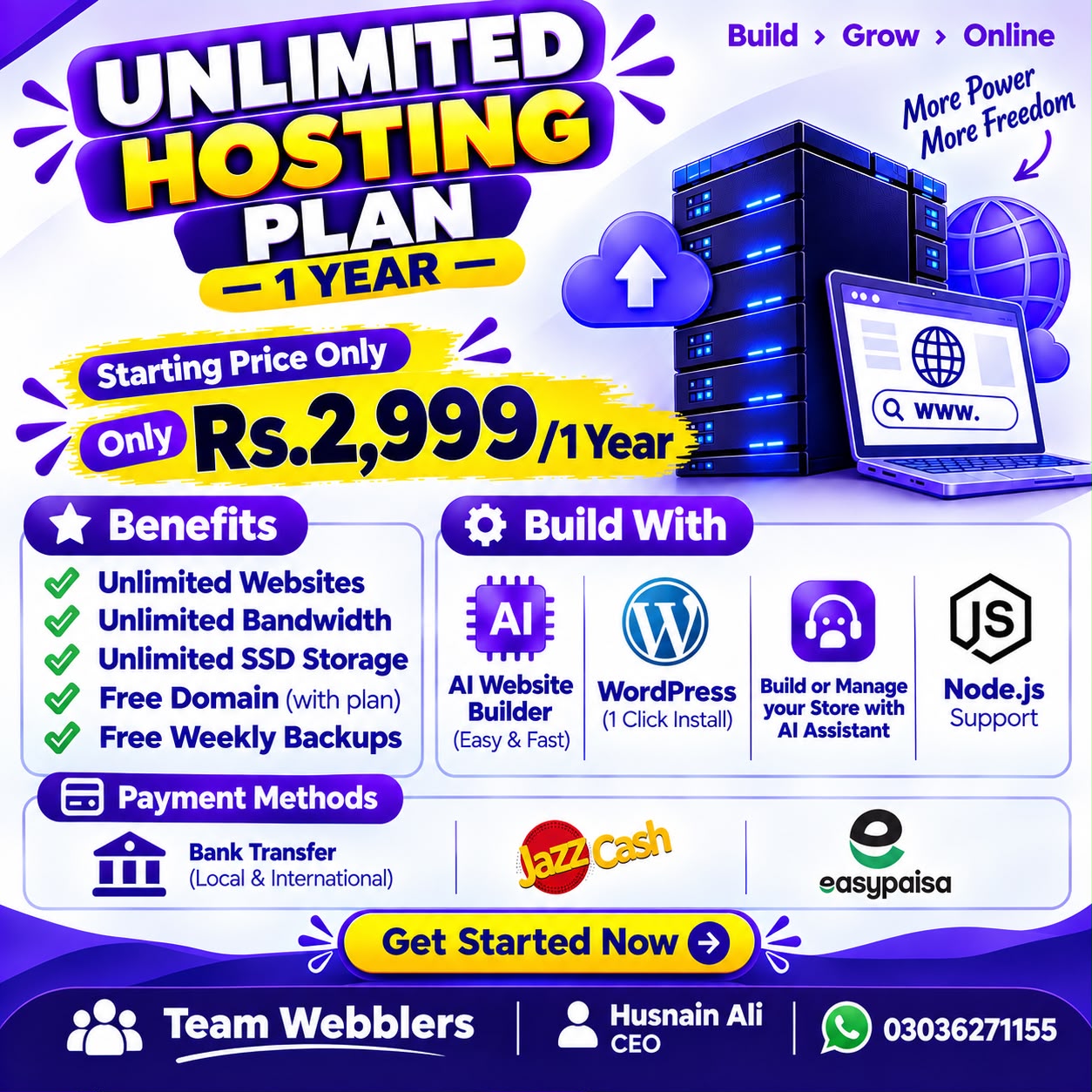 Webblers Institute Facebook ad: Free Domain, 1 Year