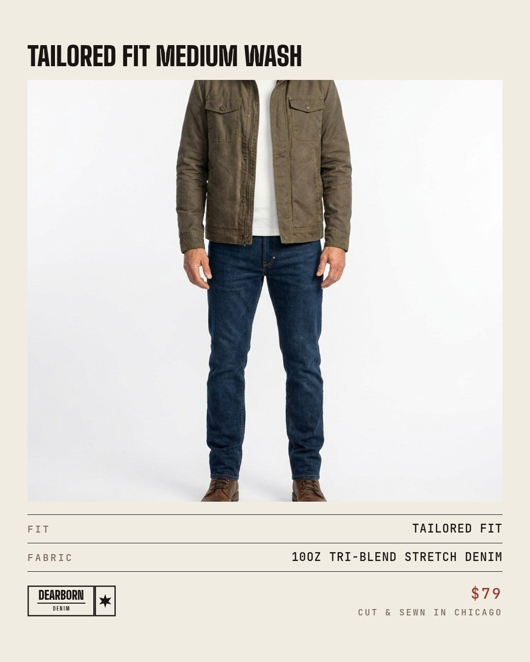 Dearborn Denim & Apparel Facebook ad: American Made. $79.