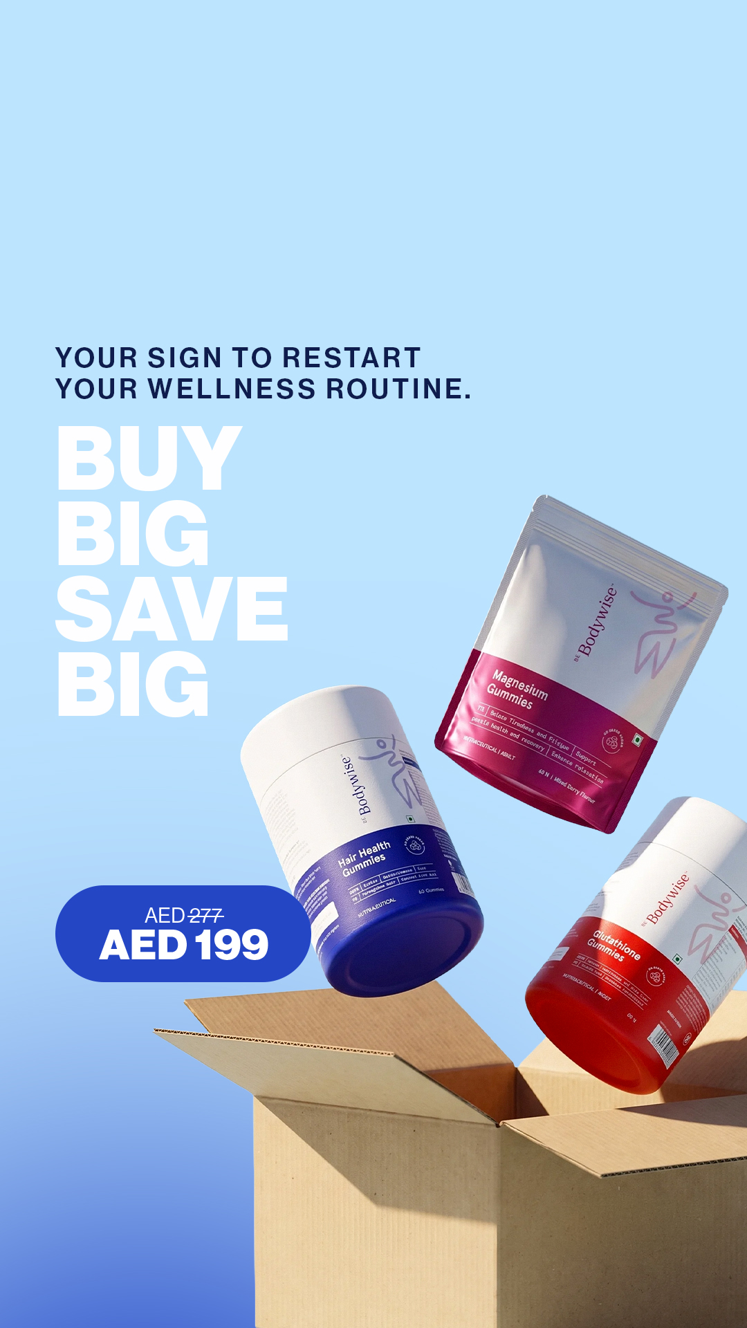 Be Bodywise AE Facebook ad: Pick Any 3 Gummies @ AED 199