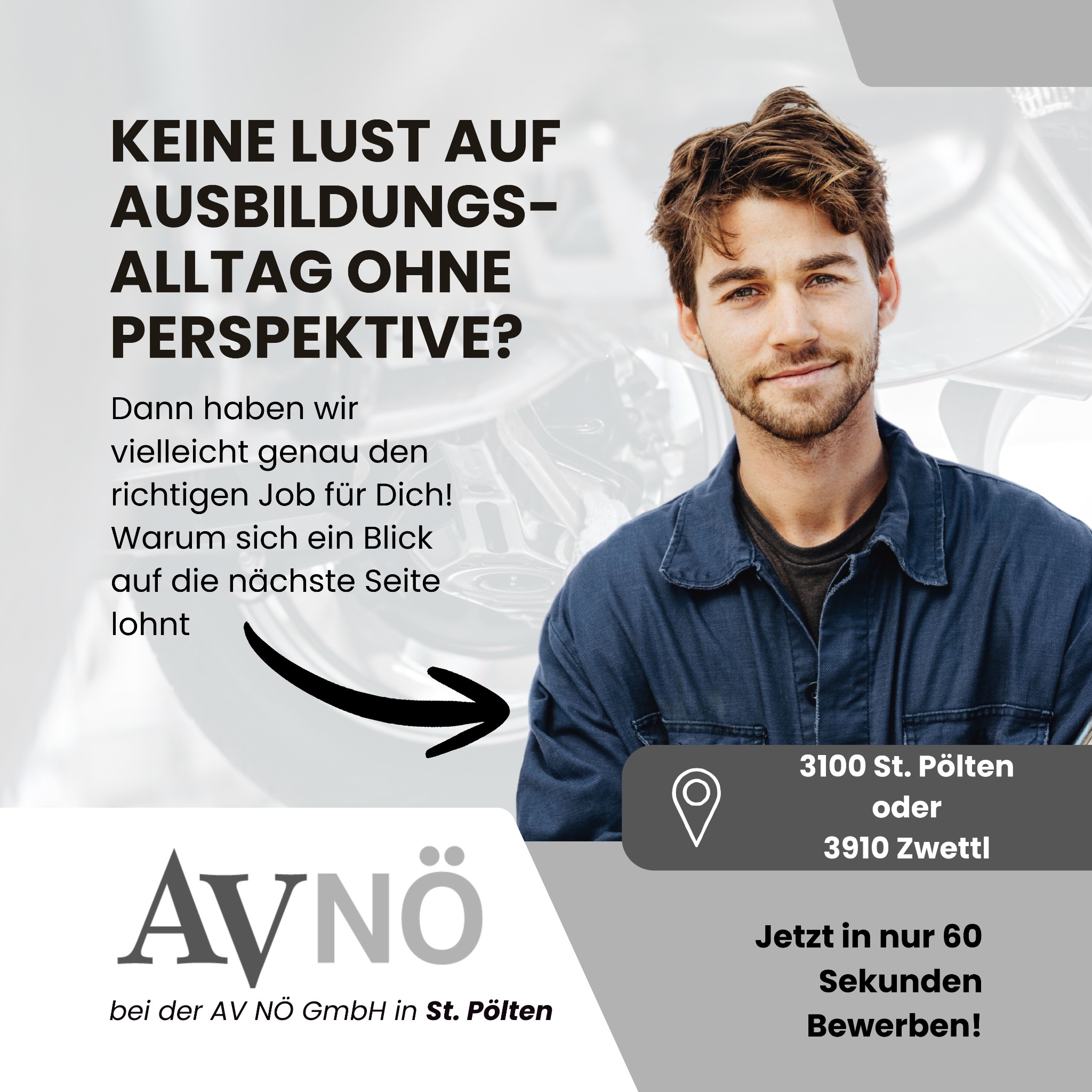 AV NÖ Facebook ad: Du willst in der Werkstatt nicht nur zuschauen…