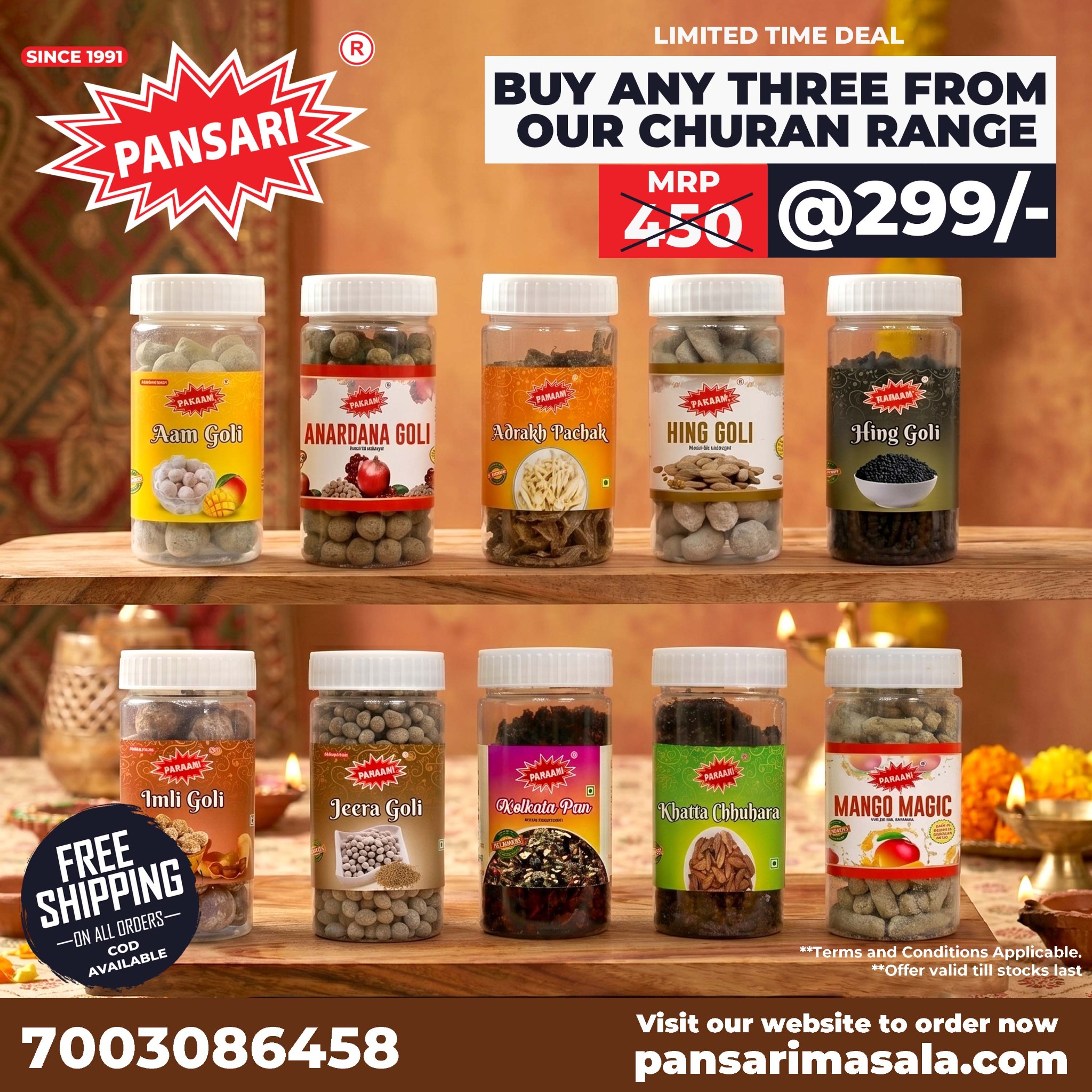 Pansari Facebook ad: Any 3 Churan Packs @ ₹299