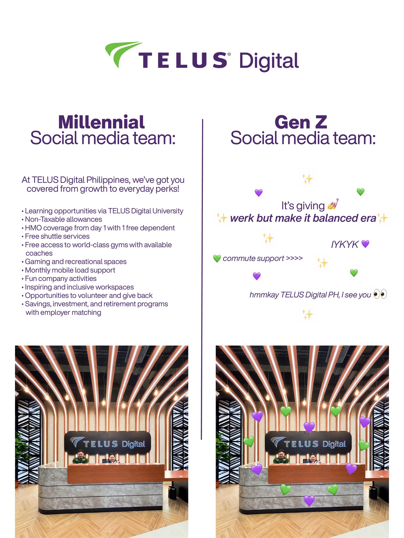 TELUS Digital Facebook ad: Same workplace, different perspectives.