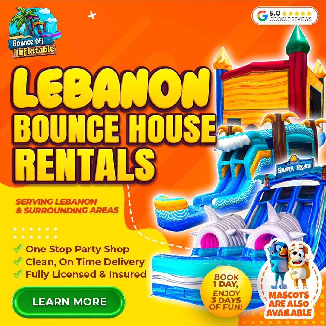 Bounce Off Inflatables Facebook ad: Lebanon, let’s make your event unforgettable!
