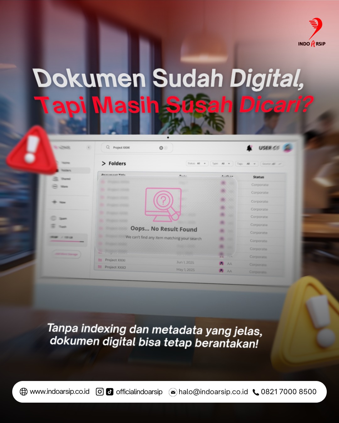 Indoarsip Facebook ad: Dokumen digital seharusnya memudahkan pekerjaan, bukan…