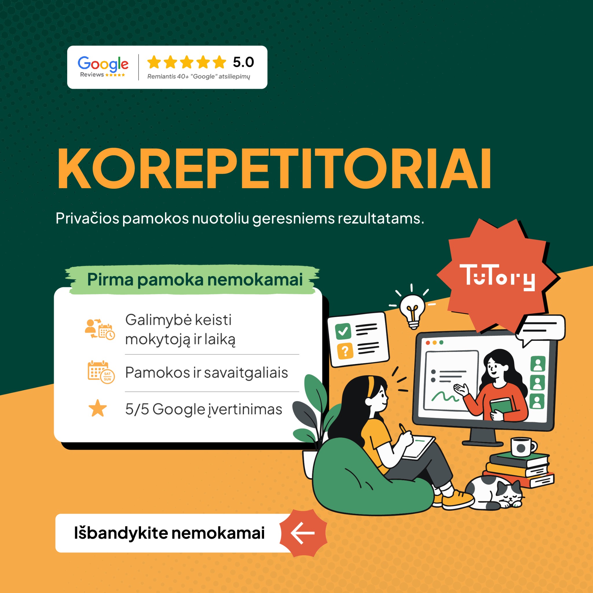 Tutory.lt Facebook ad: Korepetitoriai