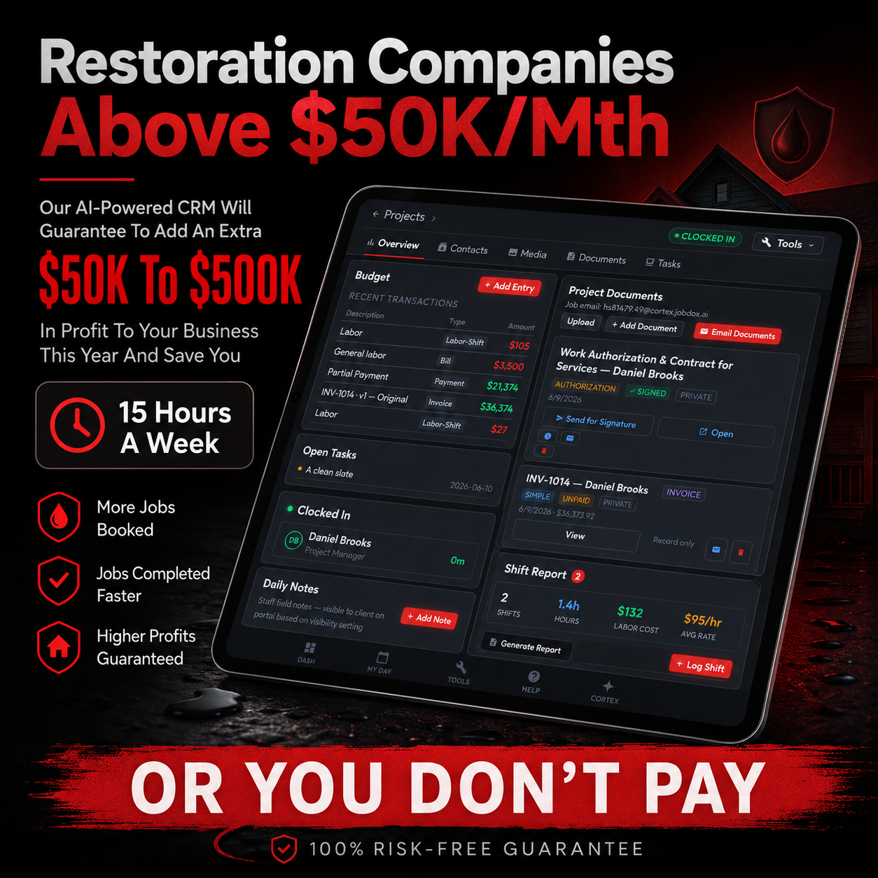 Job-Dox Facebook ad: Restoration Companies: Add an extra $50K to $500K in…