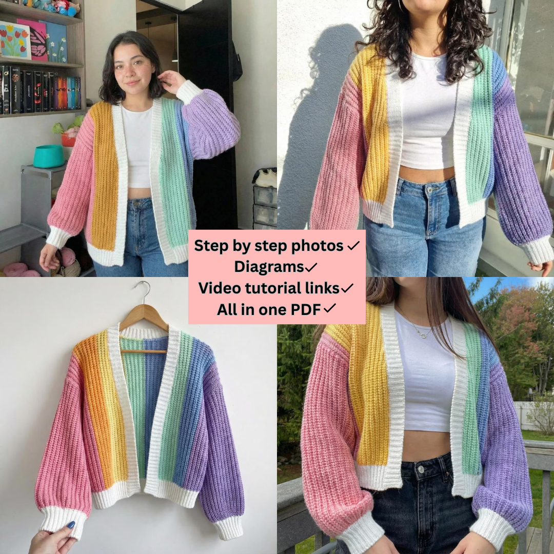 Topruspower Facebook ad: Crochet Pattern Colorful Cardigan PDF Digital Download